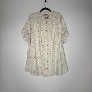 Never A Wallflower Cream Blue Swiss Dot Puff Sleeve Button Front Tunic Size XS